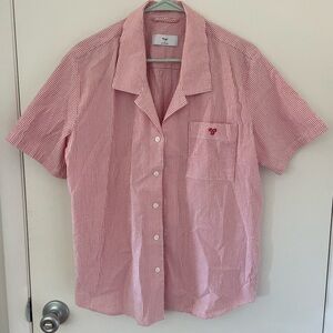 TNA Pink and White Striped Button Up Shirt